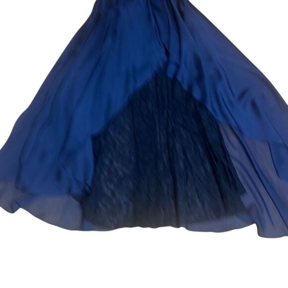 Meghan Silk Lace-Trim Dark Blue  Gown Dress 4 (024) - Picture 13 of 15